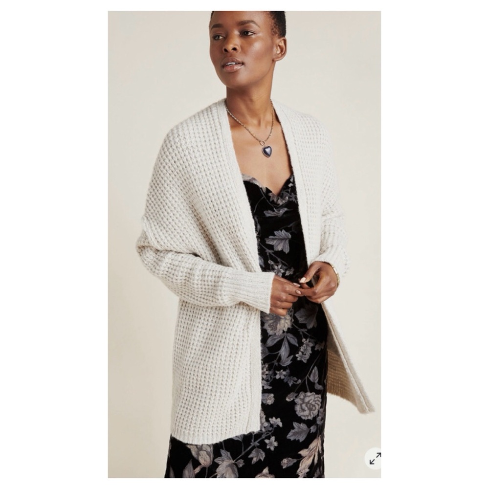 NWOT Anthropologie Twyla Waffle Cardigan in Light Grey  Size Small